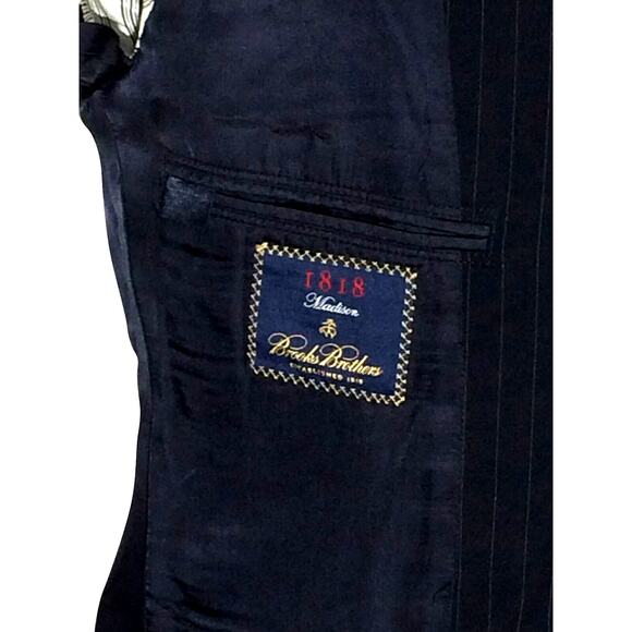 Brooks Brothers 1818 Madison Blue Striped Wool 2 Buttons Suit Jacket Mens 40R - Picture 8 of 9